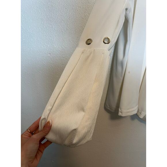 Self Portrait Balloon Sleeve Gold Chain Blouse Sz 6 Quiet Luxary *Flaw* - Picture 4 of 11